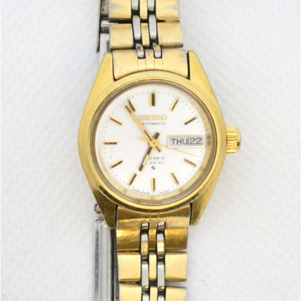 Vintage Seiko Automatic Ladies Watch 2906-0010s Silver Dial Gold Tone 17J Runs